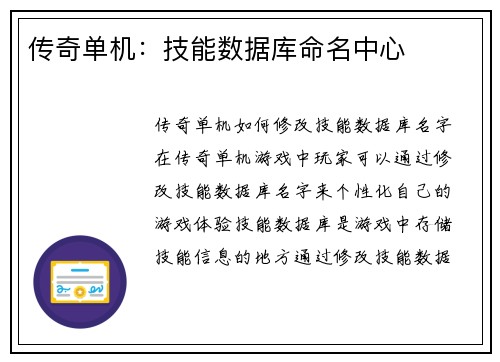 传奇单机：技能数据库命名中心