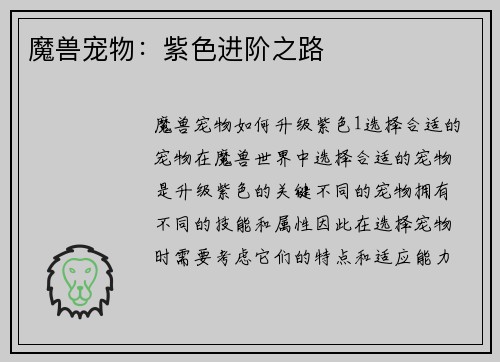 魔兽宠物：紫色进阶之路
