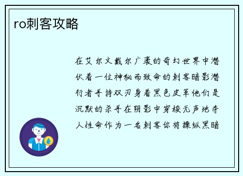 ro刺客攻略