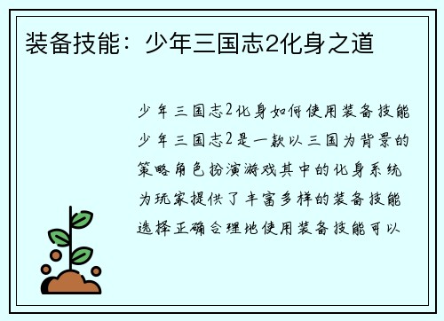 装备技能：少年三国志2化身之道